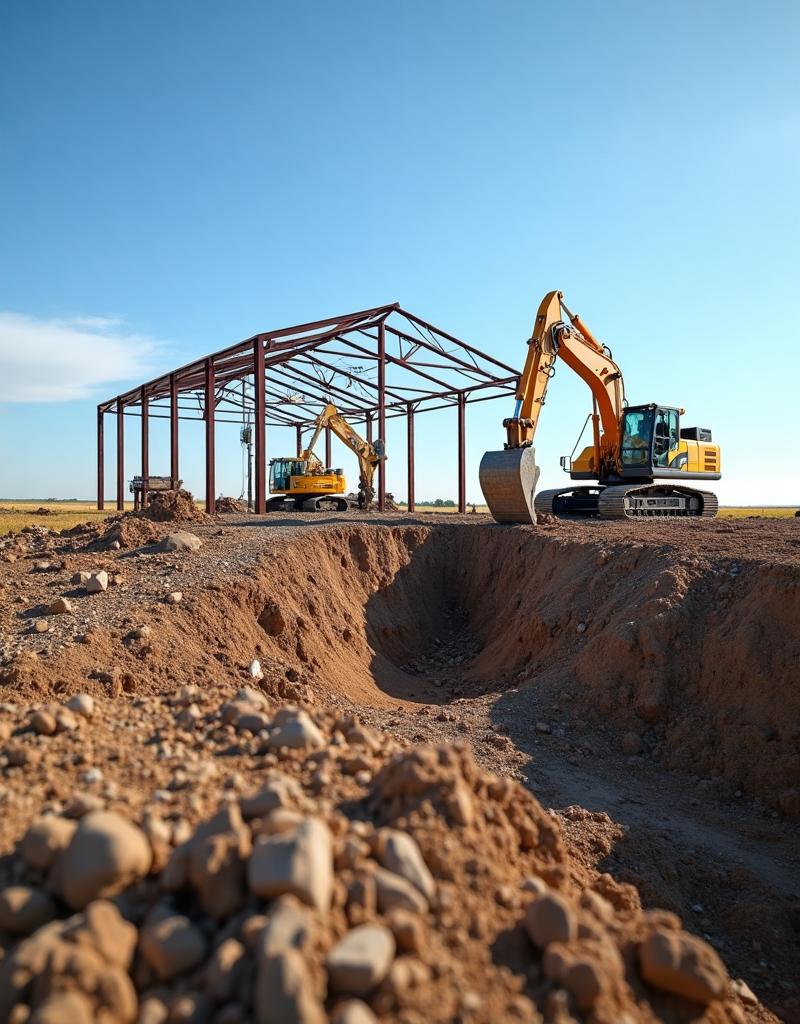 Vortex Buildings USA construction site with heavy machinery